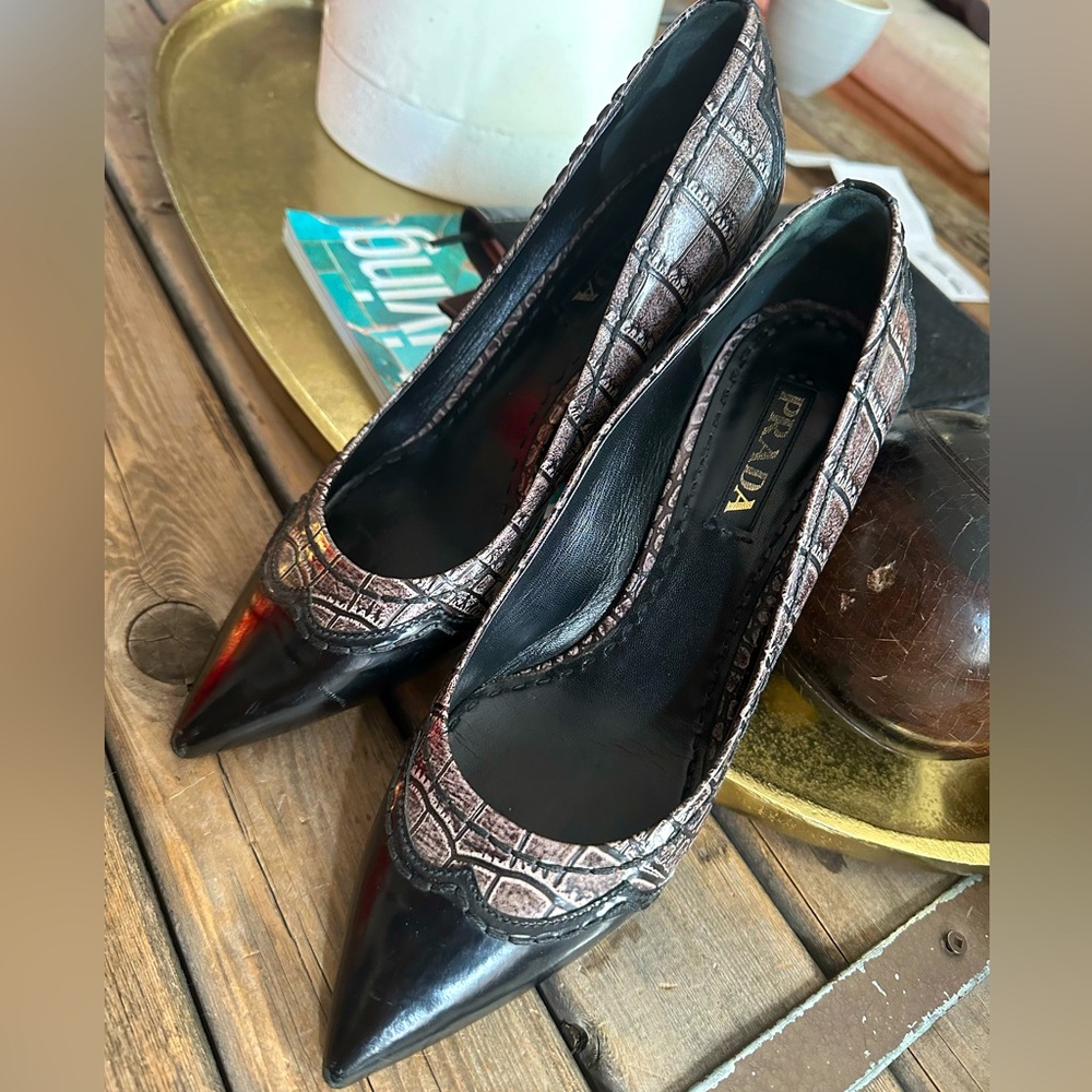 Prada two tone kitten heel